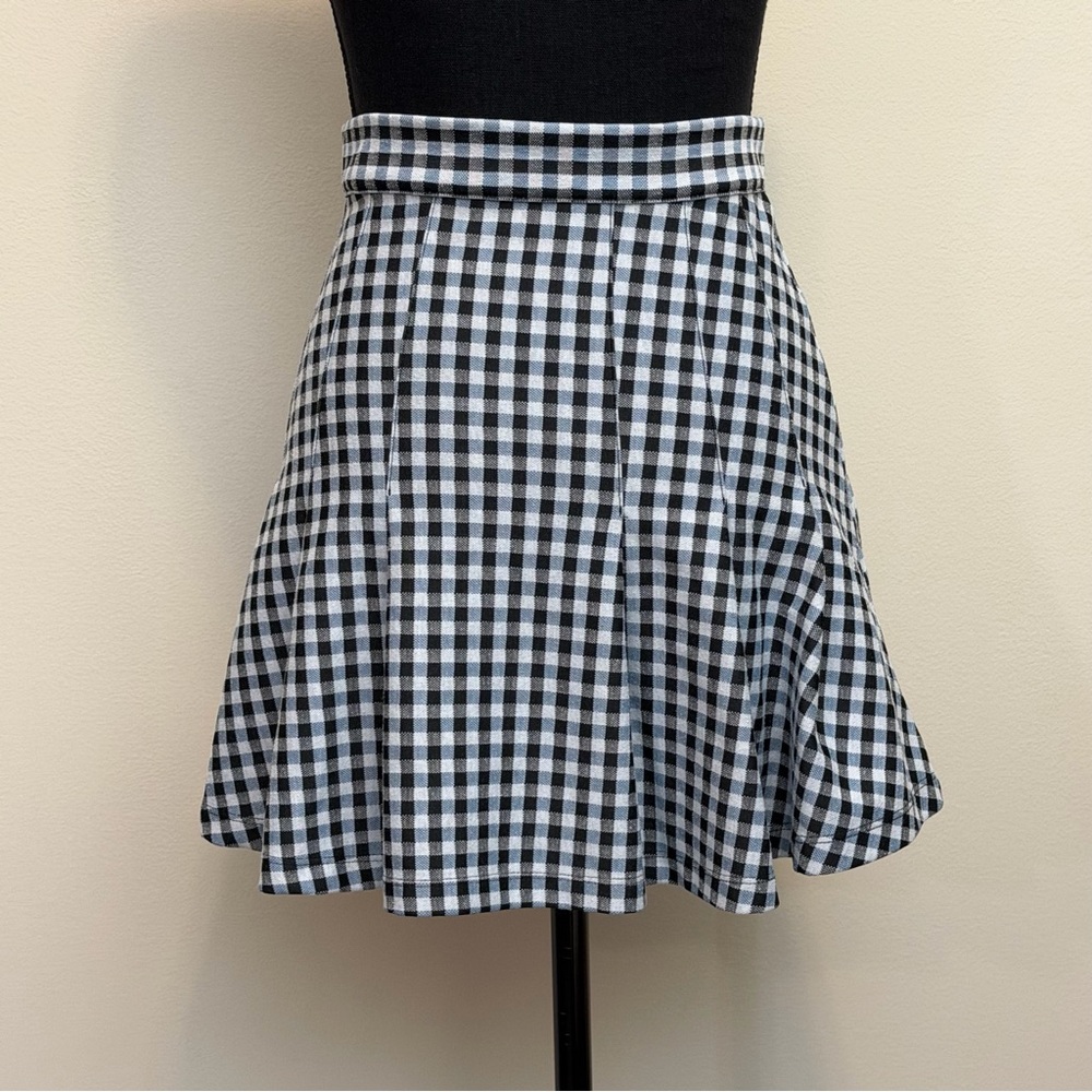 Free People Honey Pleated Mini Skirt Women 0 Black Blue Gingham Schoolgirl Skate - Picture 3 of 9